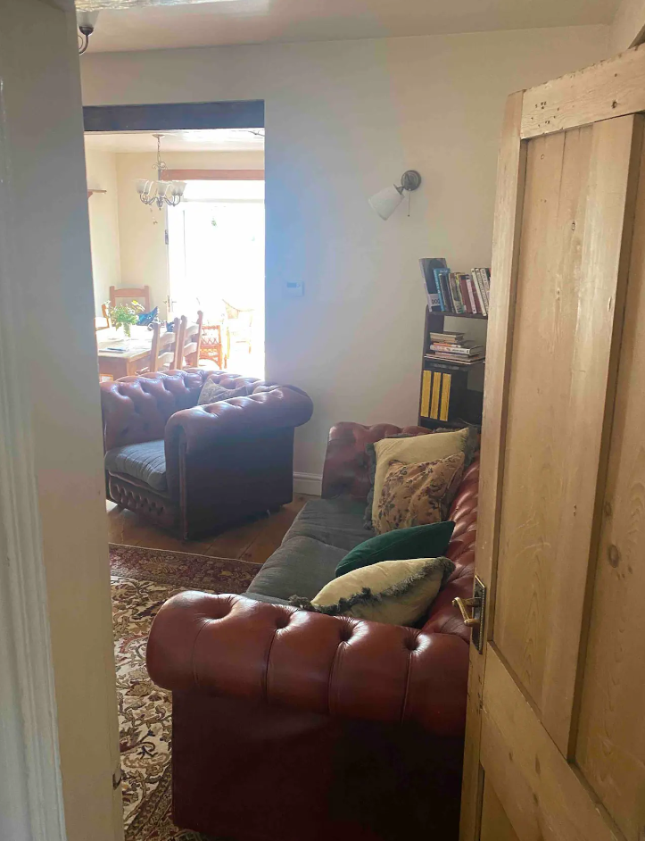 Parbold Mill lane airbnb mill worker cottage  living area sofa
